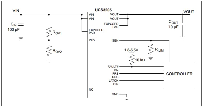 Application Circuit Diagram - Microchip Technology UCS3205 22V Bi-directional Load Switch